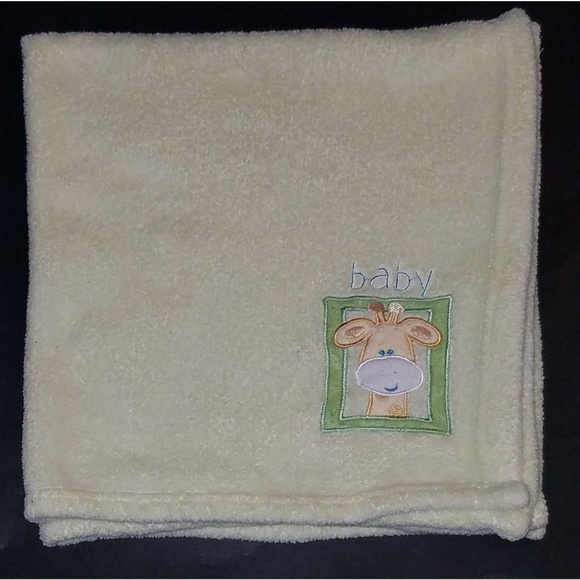 Estex Yellow Giraffe Baby Blanket Security Lovey Fleece Green 28" x 30" - Picture 1 of 5